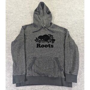 Roots Original Kanga Hoodie Men's Size Large Black Pepper Color Flocked Logo